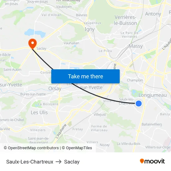 Saulx-Les-Chartreux to Saclay map
