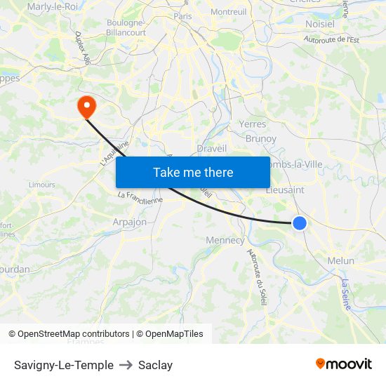 Savigny-Le-Temple to Saclay map