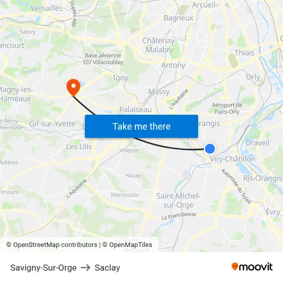 Savigny-Sur-Orge to Saclay map