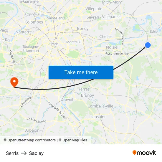 Serris to Saclay map