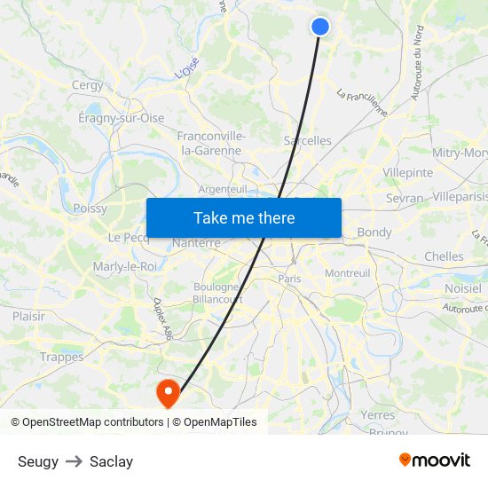 Seugy to Saclay map