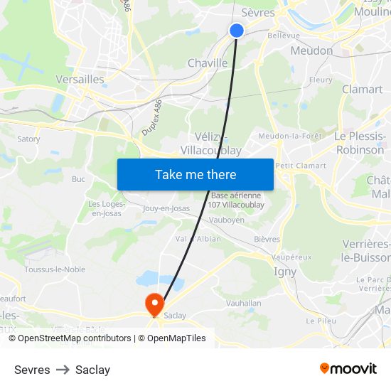 Sevres to Saclay map