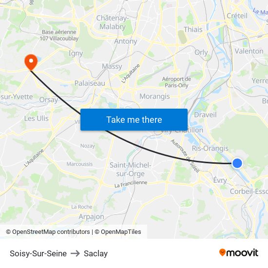 Soisy-Sur-Seine to Saclay map