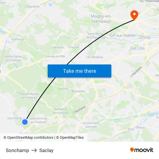 Sonchamp to Saclay map