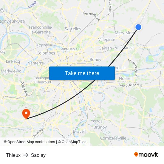 Thieux to Saclay map