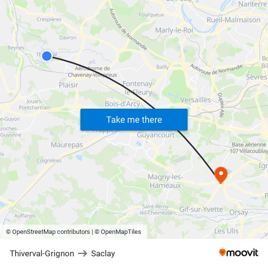 Thiverval-Grignon to Saclay map