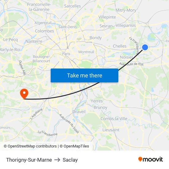 Thorigny-Sur-Marne to Saclay map
