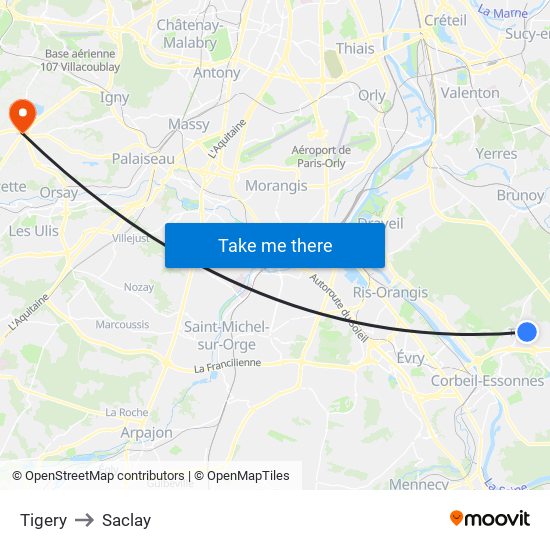 Tigery to Saclay map
