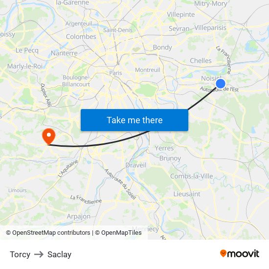 Torcy to Saclay map