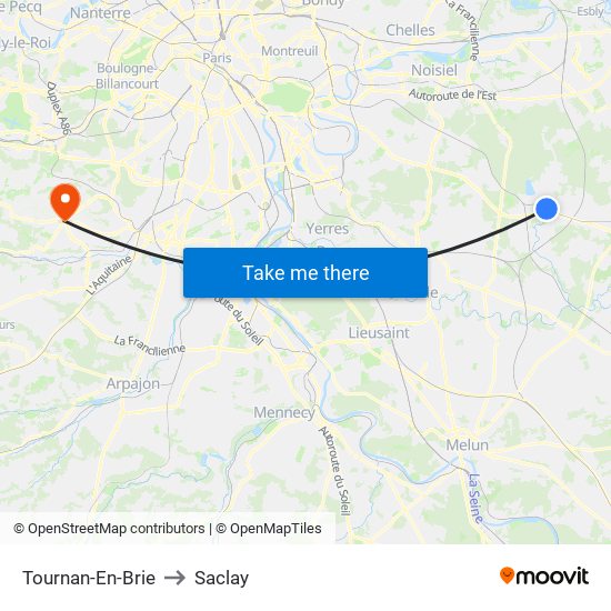 Tournan-En-Brie to Saclay map