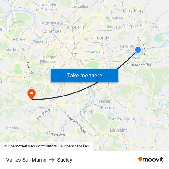 Vaires-Sur-Marne to Saclay map
