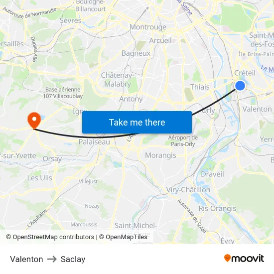 Valenton to Saclay map