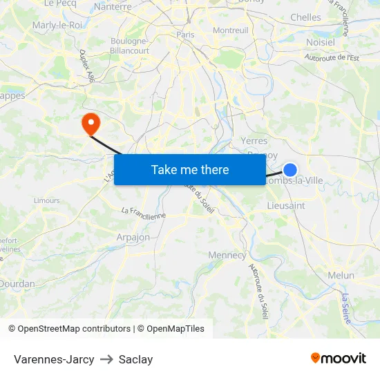 Varennes-Jarcy to Saclay map