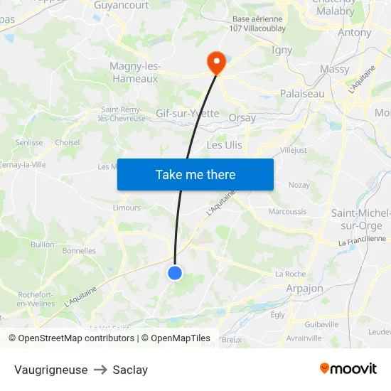 Vaugrigneuse to Saclay map
