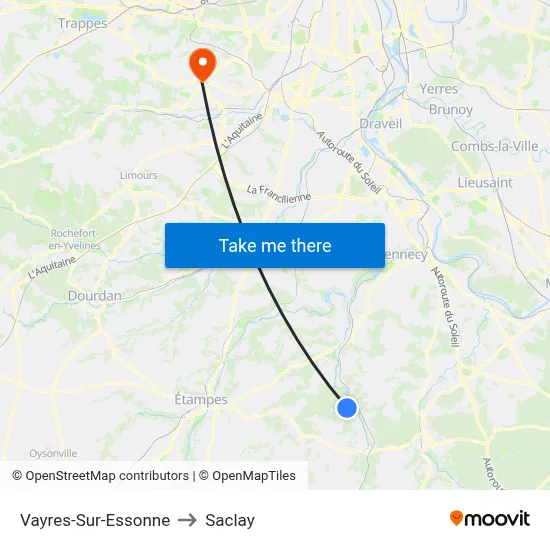Vayres-Sur-Essonne to Saclay map