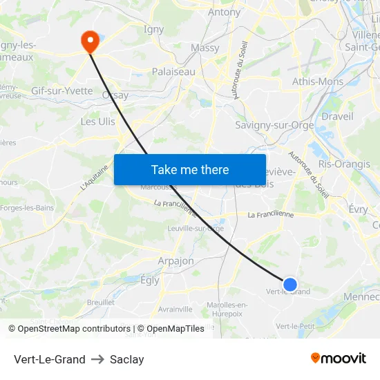 Vert-Le-Grand to Saclay map