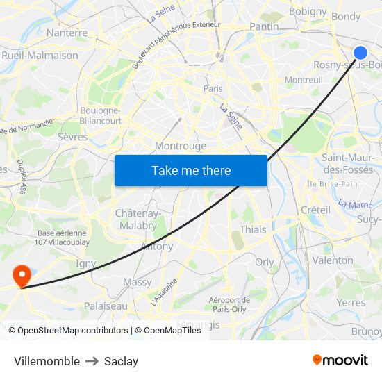 Villemomble to Saclay map