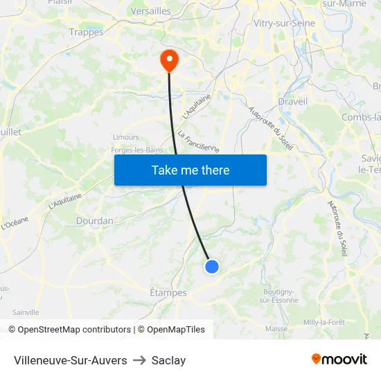 Villeneuve-Sur-Auvers to Saclay map