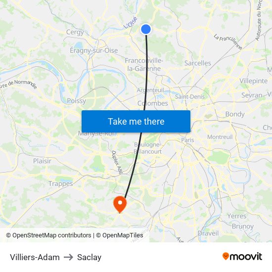 Villiers-Adam to Saclay map