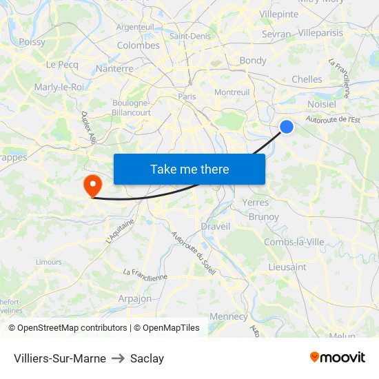 Villiers-Sur-Marne to Saclay map