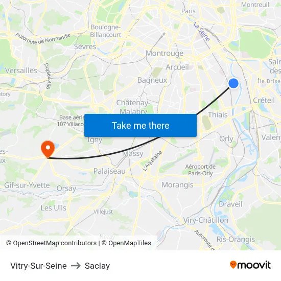 Vitry-Sur-Seine to Saclay map