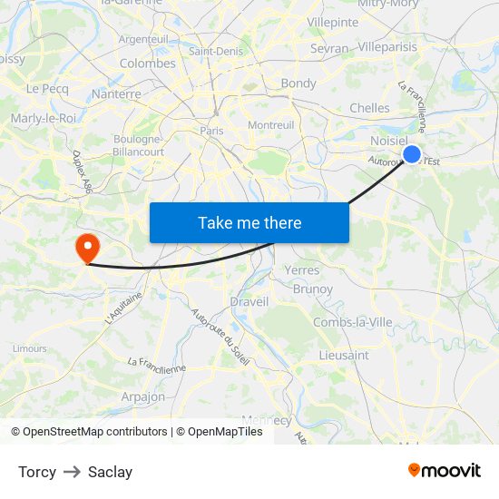 Torcy to Saclay map