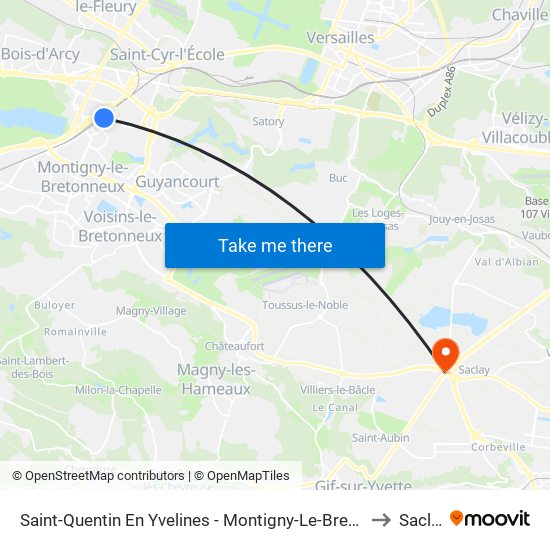 Saint-Quentin En Yvelines - Montigny-Le-Bretonneux to Saclay map