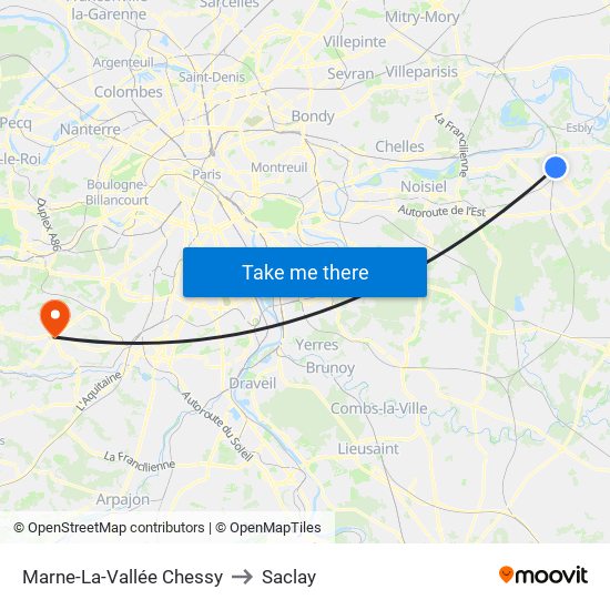 Marne-La-Vallée Chessy to Saclay map