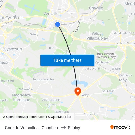 Gare de Versailles - Chantiers to Saclay map