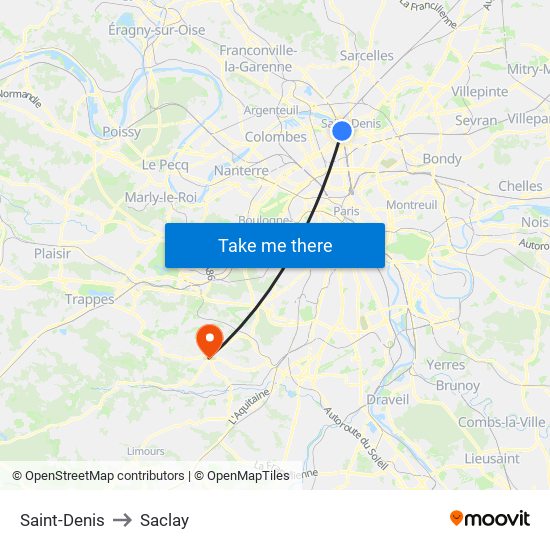 Saint-Denis to Saclay map