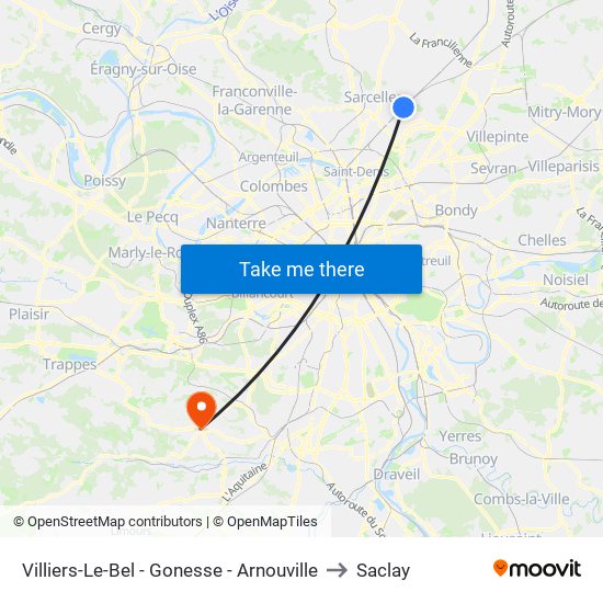 Villiers-Le-Bel - Gonesse - Arnouville to Saclay map