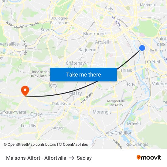 Maisons-Alfort - Alfortville to Saclay map