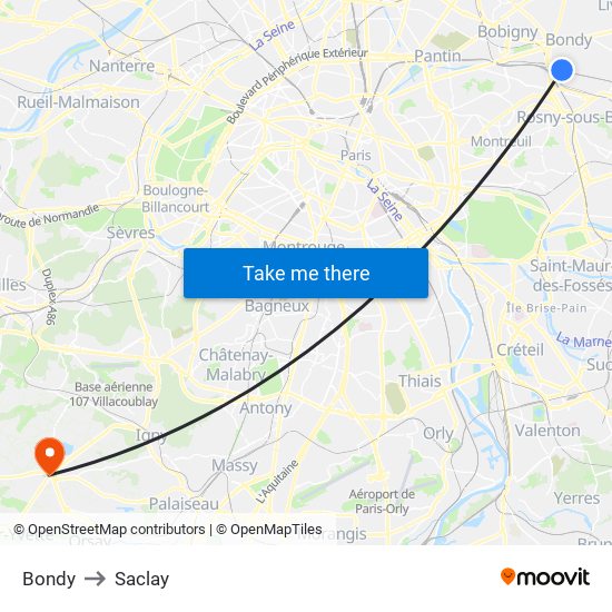 Bondy to Saclay map