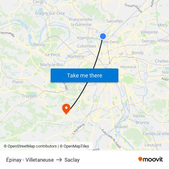 Épinay - Villetaneuse to Saclay map