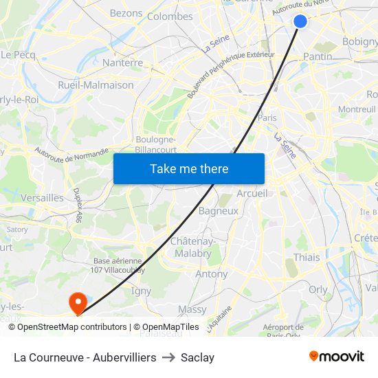 La Courneuve - Aubervilliers to Saclay map