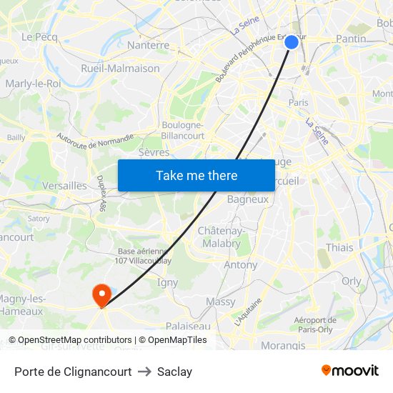 Porte de Clignancourt to Saclay map