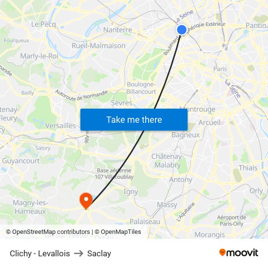 Clichy - Levallois to Saclay map