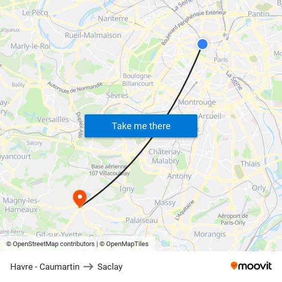 Havre - Caumartin to Saclay map