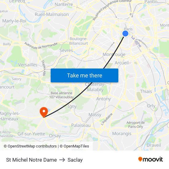 St Michel Notre Dame to Saclay map