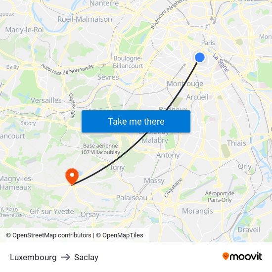 Luxembourg to Saclay map