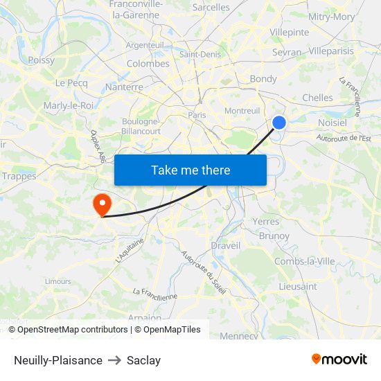 Neuilly-Plaisance to Saclay map