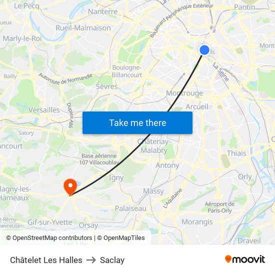 Châtelet Les Halles to Saclay map