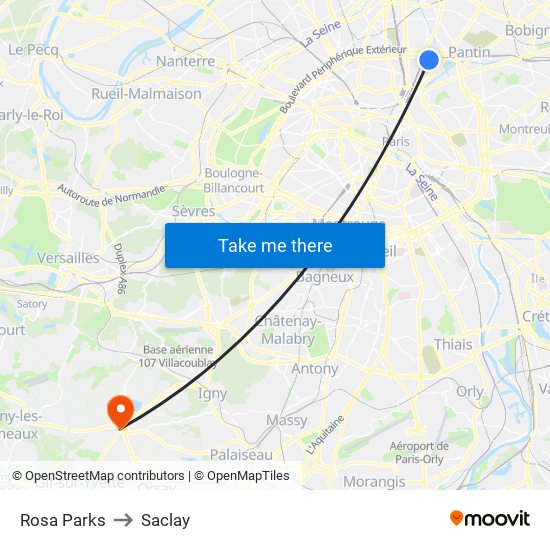 Rosa Parks to Saclay map