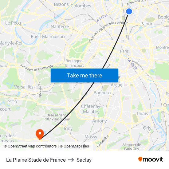 La Plaine Stade de France to Saclay map