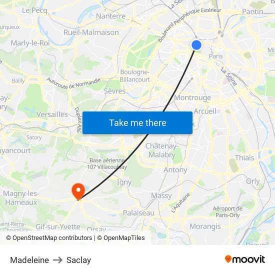Madeleine to Saclay map