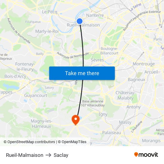 Rueil-Malmaison to Saclay map