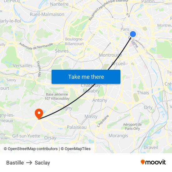 Bastille to Saclay map