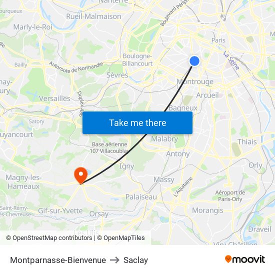Montparnasse-Bienvenue to Saclay map