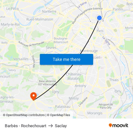 Barbès - Rochechouart to Saclay map