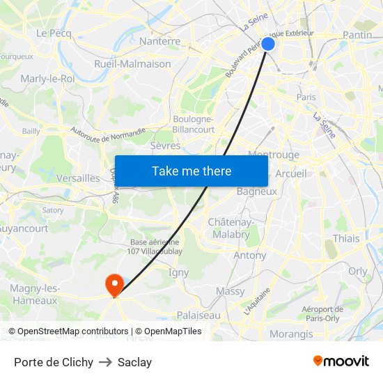 Porte de Clichy to Saclay map
